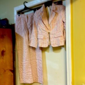 Express pink pinstriped jacket and pants set.